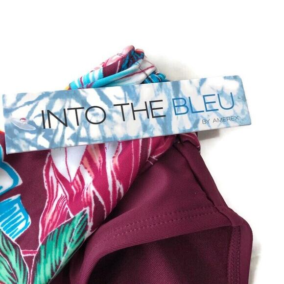 Amerex Into the Bleu Womens Hipster Bikini Bottom Sz 10 Maroon Fold Over Floral - Picture 3 of 4